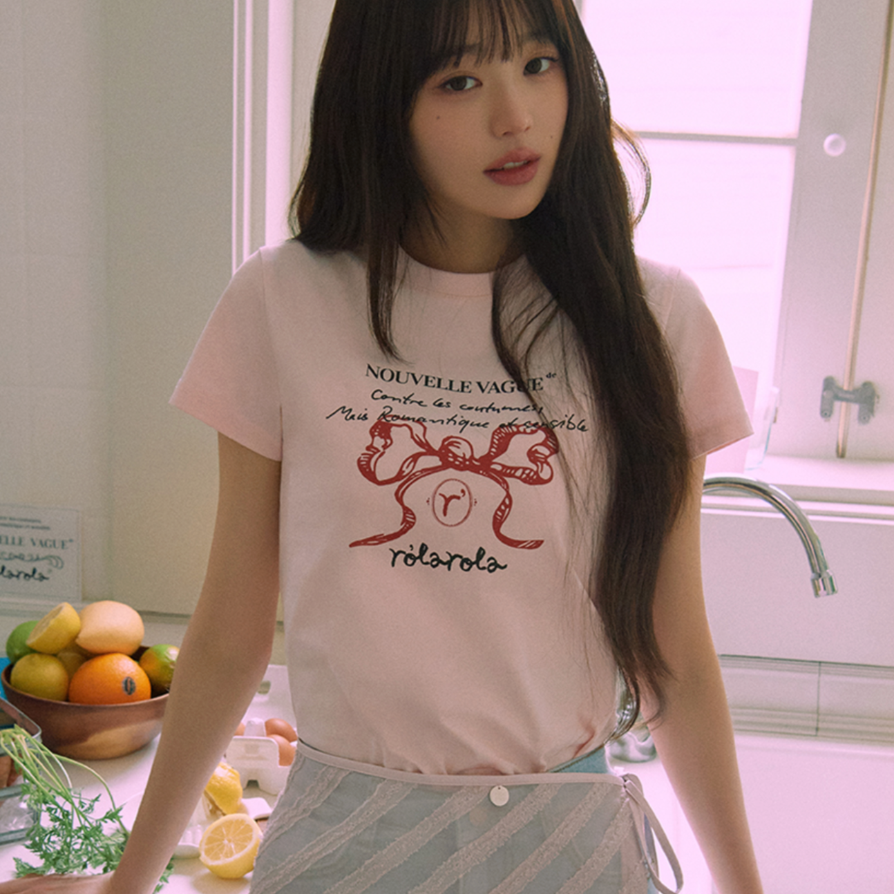 |rolarola| ROLA RIBBON HALF T-SHIRT PINK