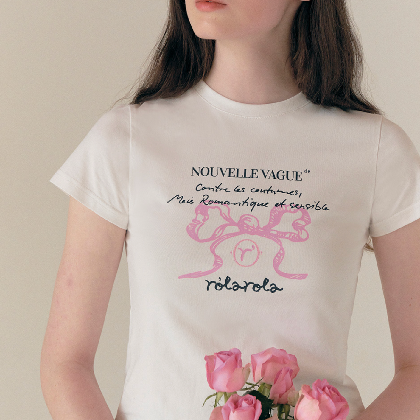 |rolarola| ROLA RIBBON HALF T-SHIRT WHITE