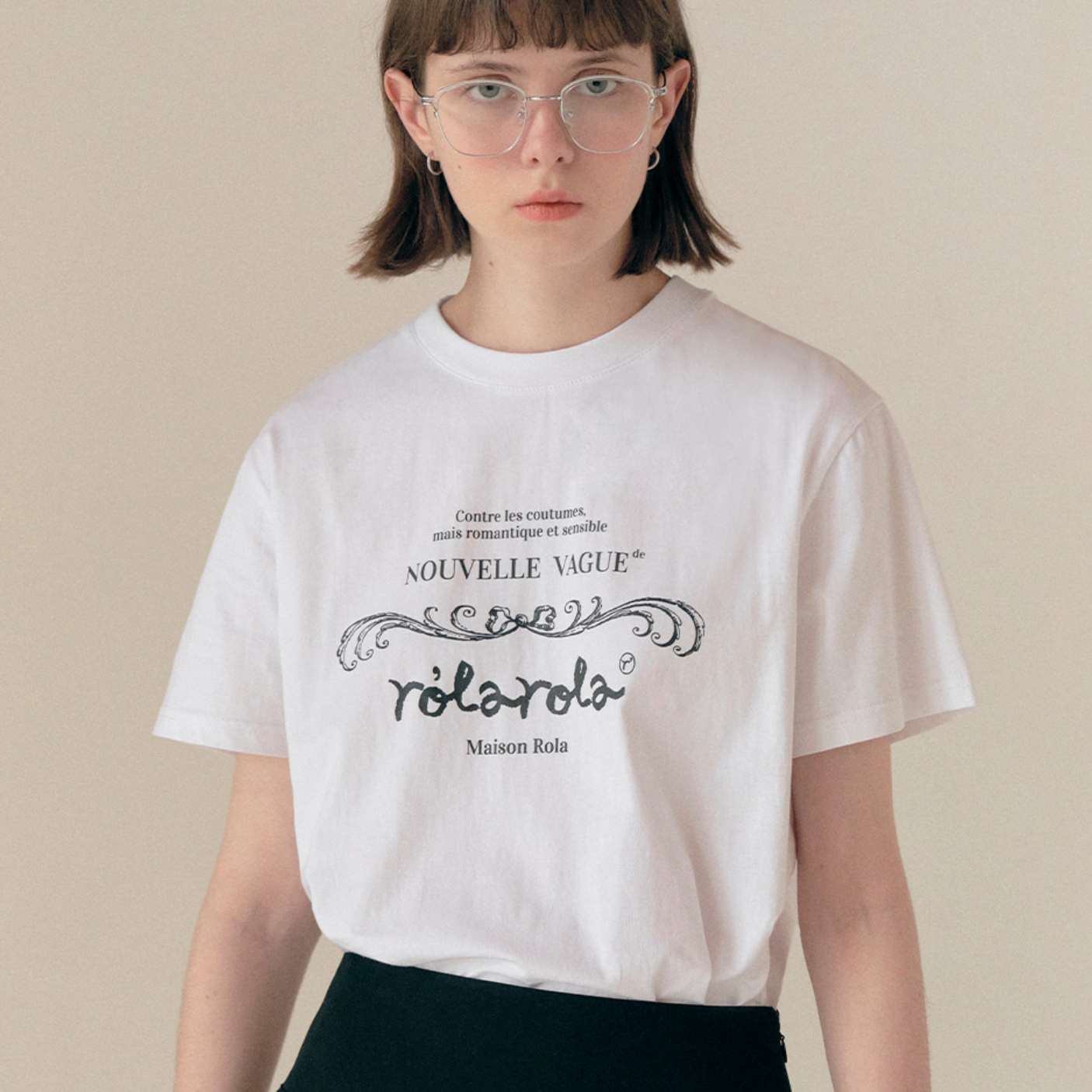 |rolarola| VINTAGE NOUVELLE LOGO HALF T-SHIRT WHITE