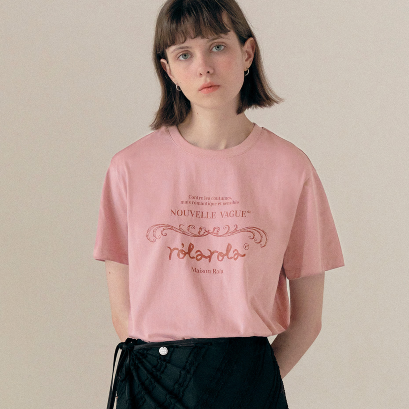 |rolarola| VINTAGE NOUVELLE LOGO HALF T-SHIRT PINK