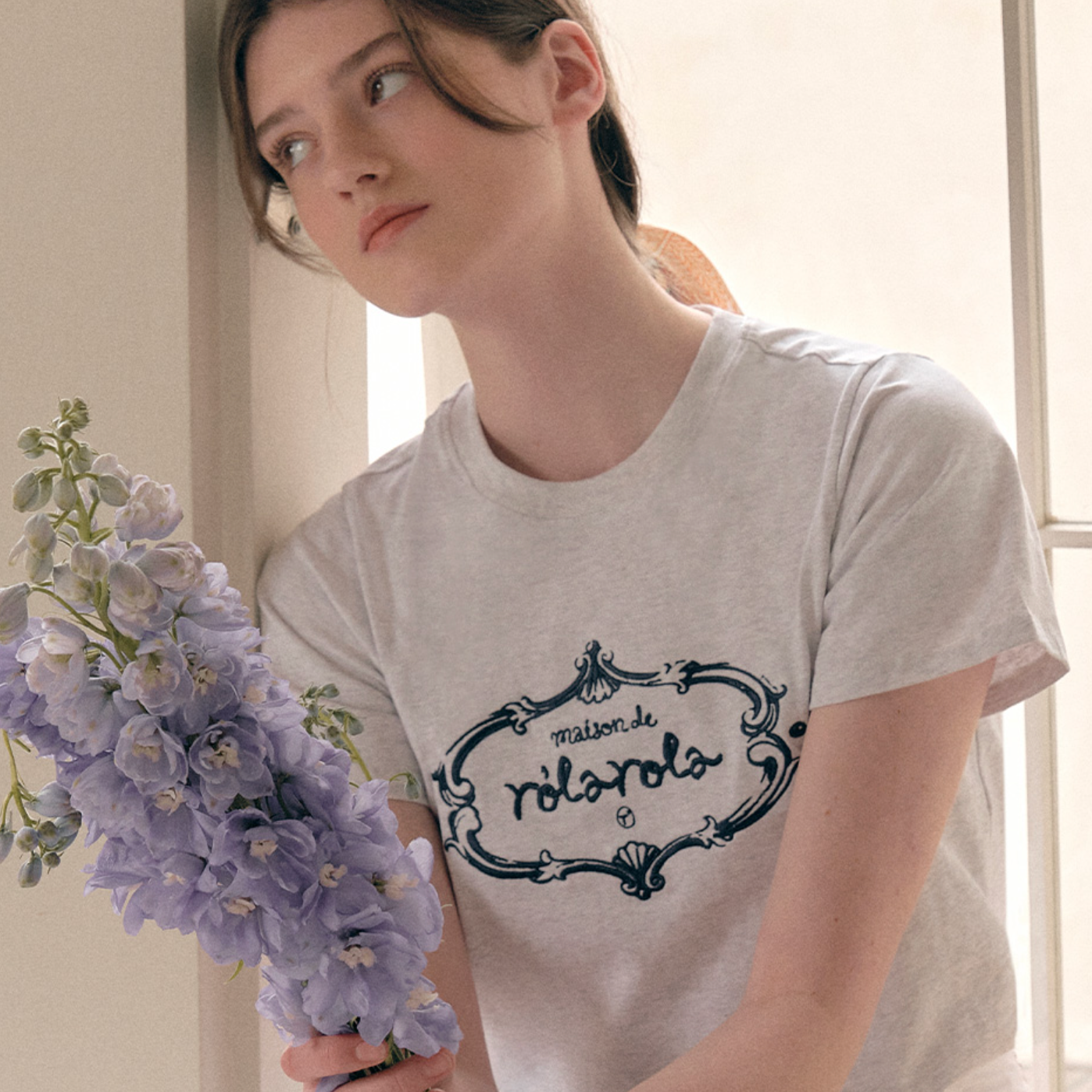 |rolarola| VINTAGE LOGO HALF T-SHIRT MELANGE GRAY