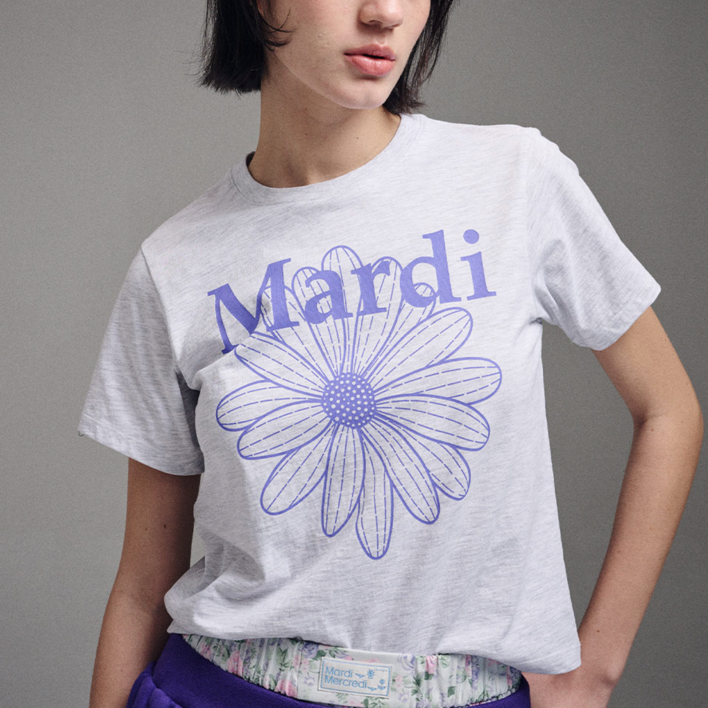 |MARDI MERCREDI| SLIM TSHIRT FLOWERMARDI (HEATHER PURPLE)