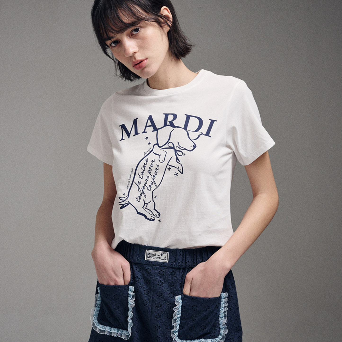 |MARDI MERCREDI| SLIM TSHIRT SWING THE TAIL DDANJI (IVORY NAVY)