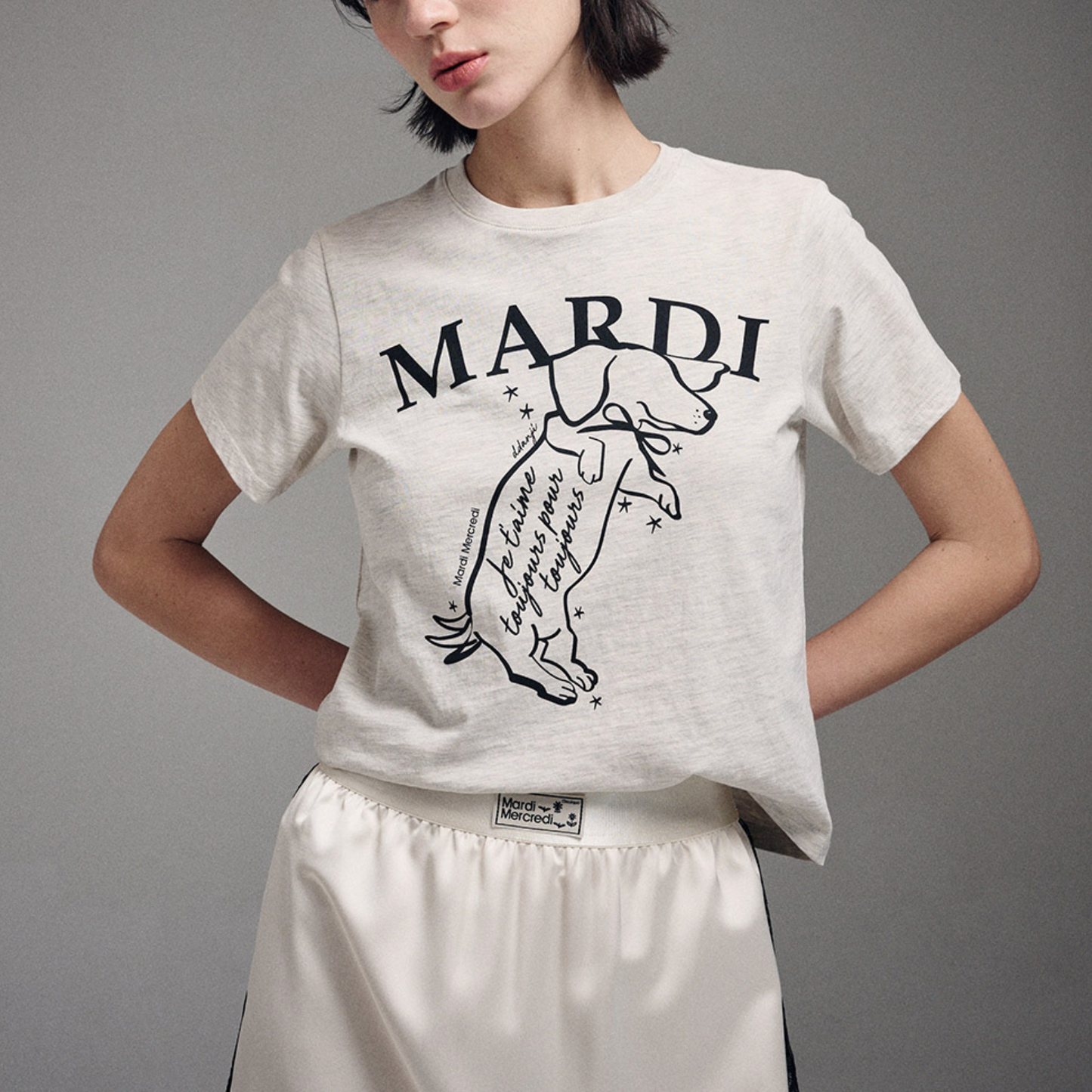 |MARDI MERCREDI| SLIM TSHIRT SWING THE TAIL DDANJI (OATMEAL BLACK)