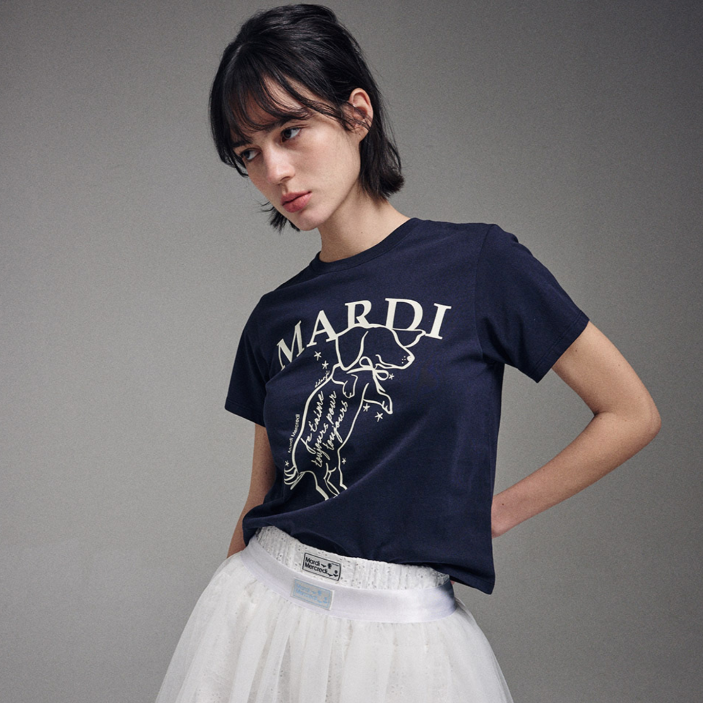 |MARDI MERCREDI| SLIM TSHIRT SWING THE TAIL DDANJI (NAVY IVORY)