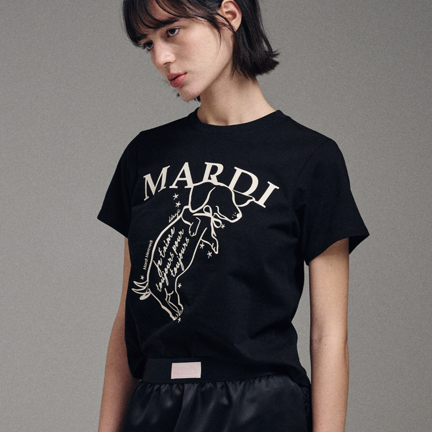 |MARDI MERCREDI| SLIM TSHIRT SWING THE TAIL DDANJI (BLACK CREAM)
