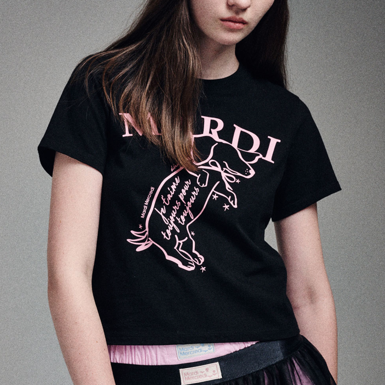 |MARDI MERCREDI| SLIM TSHIRT SWING THE TAIL DDANJI (BLACK PINK)