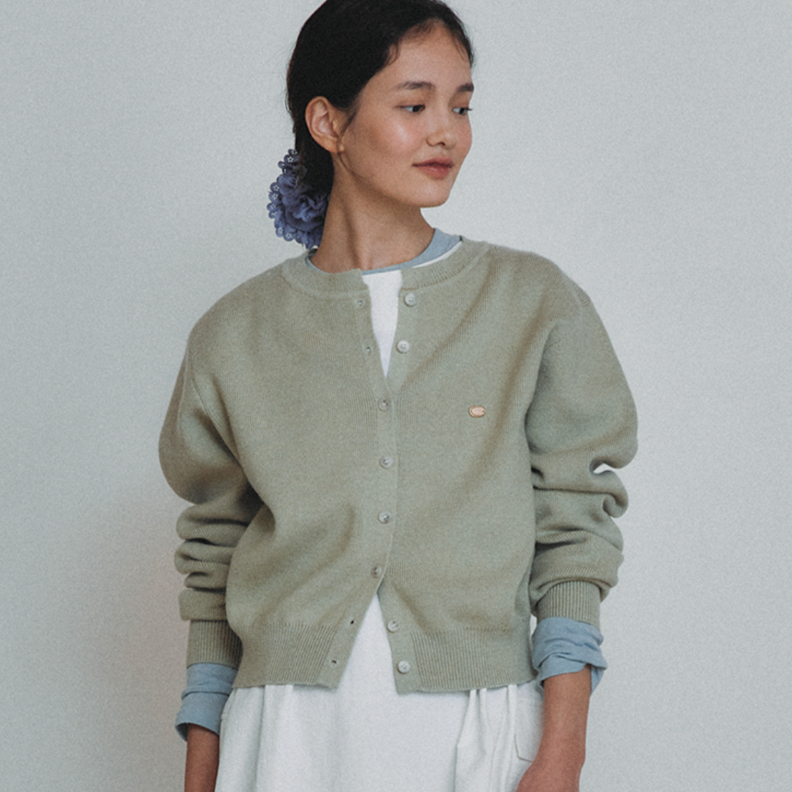 |LAFUDGE FOR WOMAN| Essential Round Knit Cardigan (Moss Green)
