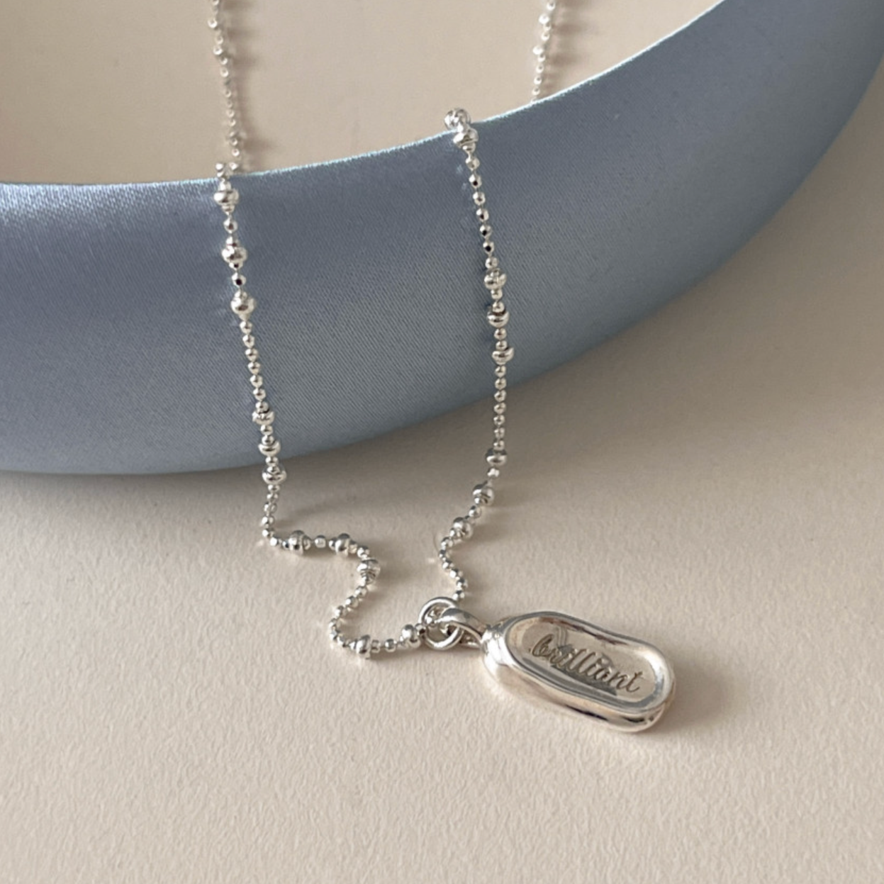 |aube n berry| 925silver Oval Engraved Ball Chain Necklace (可刻字)