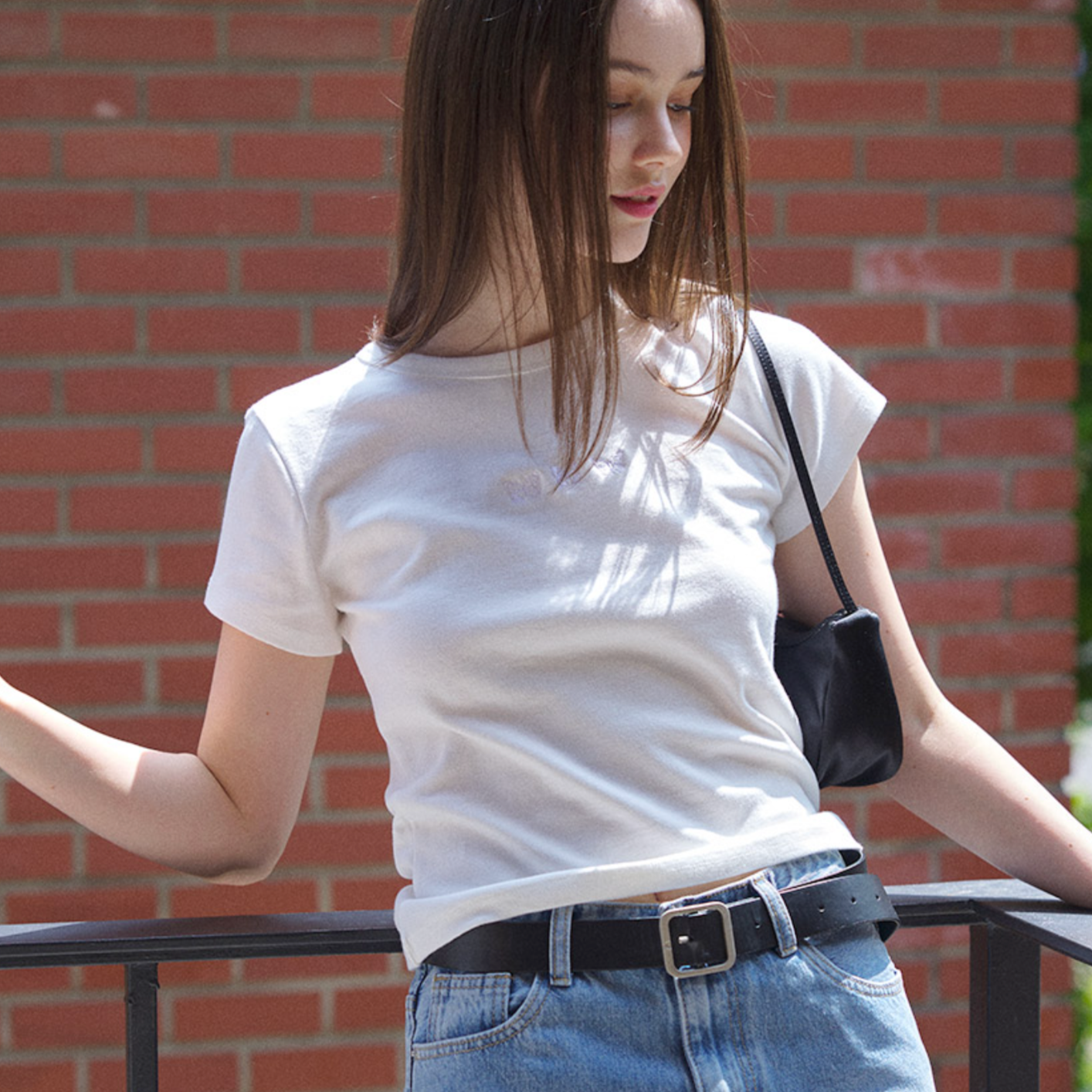 |Letter from Moon| Triple Butterfly Embroidery Slim Fit T-Shirt (White)