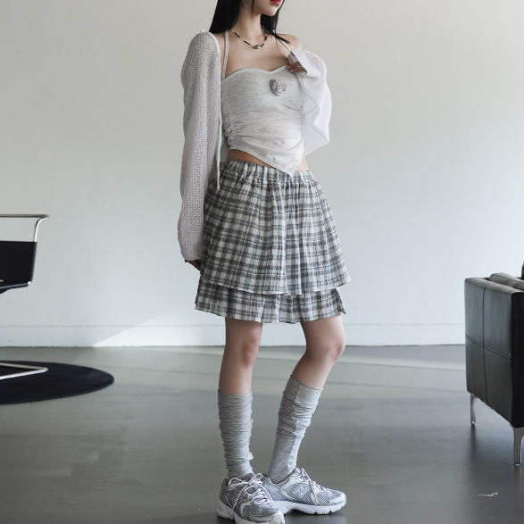 |BINARY01| Aurora Checkered Mini Skirt