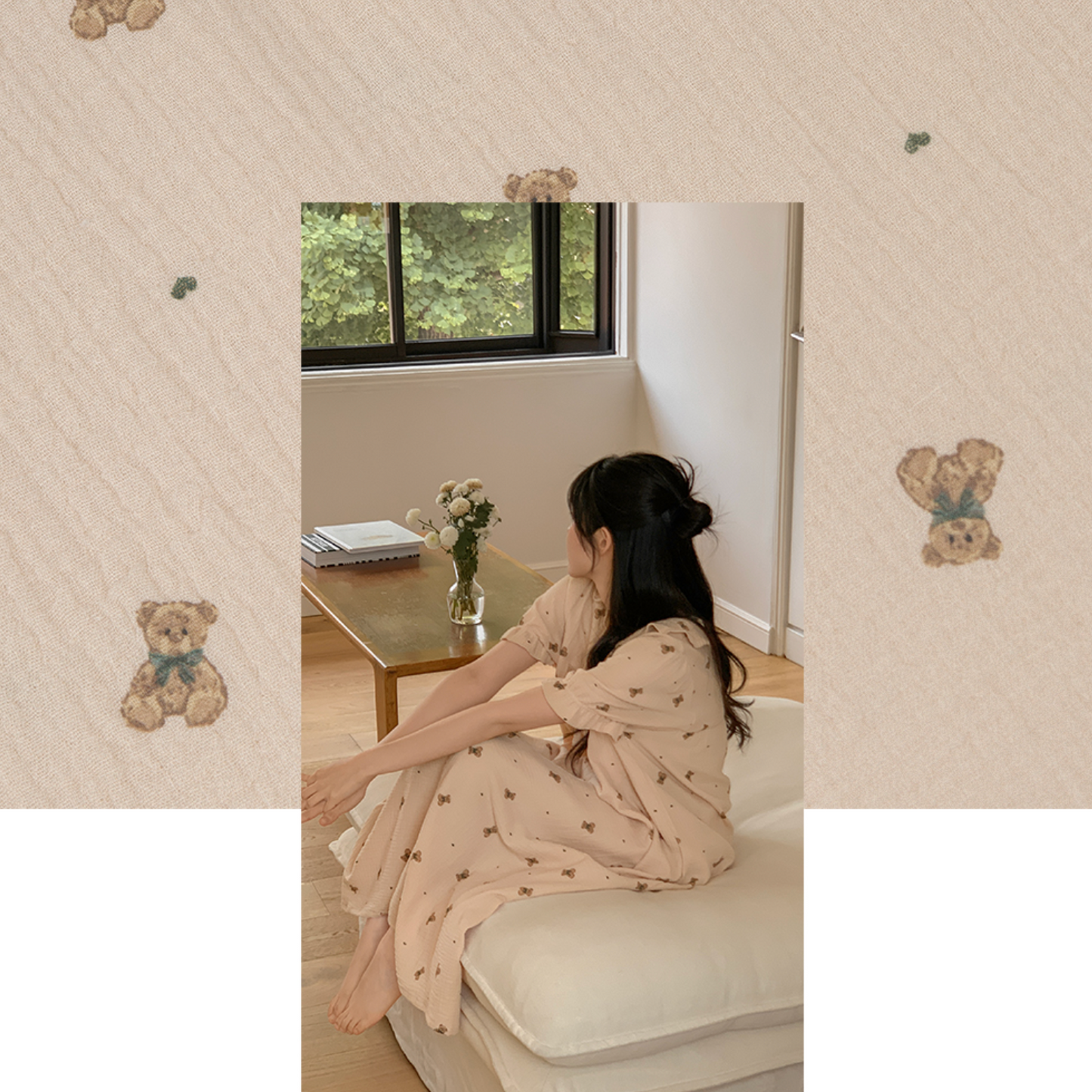 |Juuneedu| Romantic Mandy Bear Cotton Short Sleeve Pyjama Set