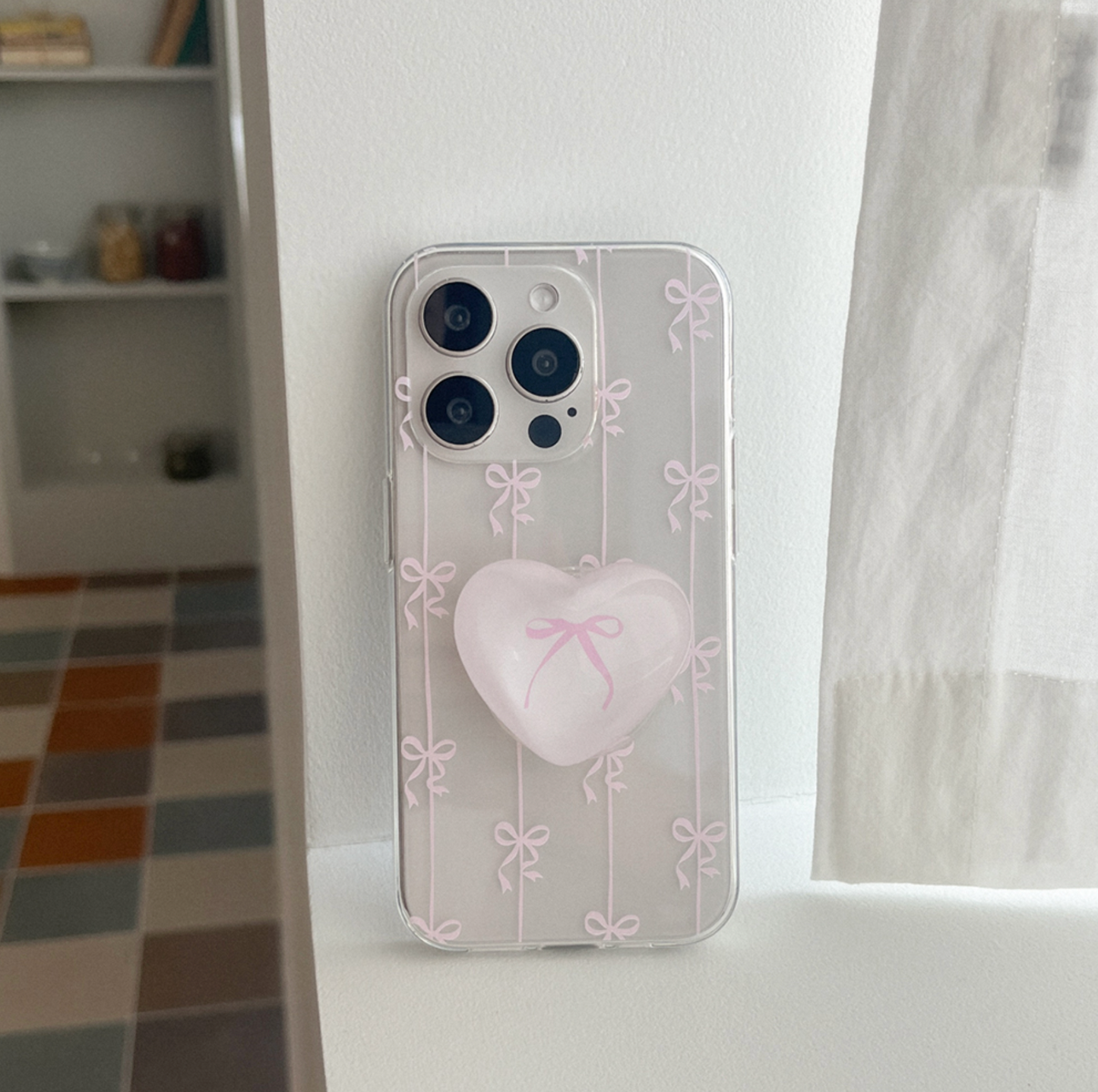 |Mademoment| Line Ribbon Pattern Clear Phone Case (3 Types)