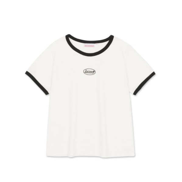 |Ames| SYMBOL LOGO EMBROIDERED CROP TEE WHITE