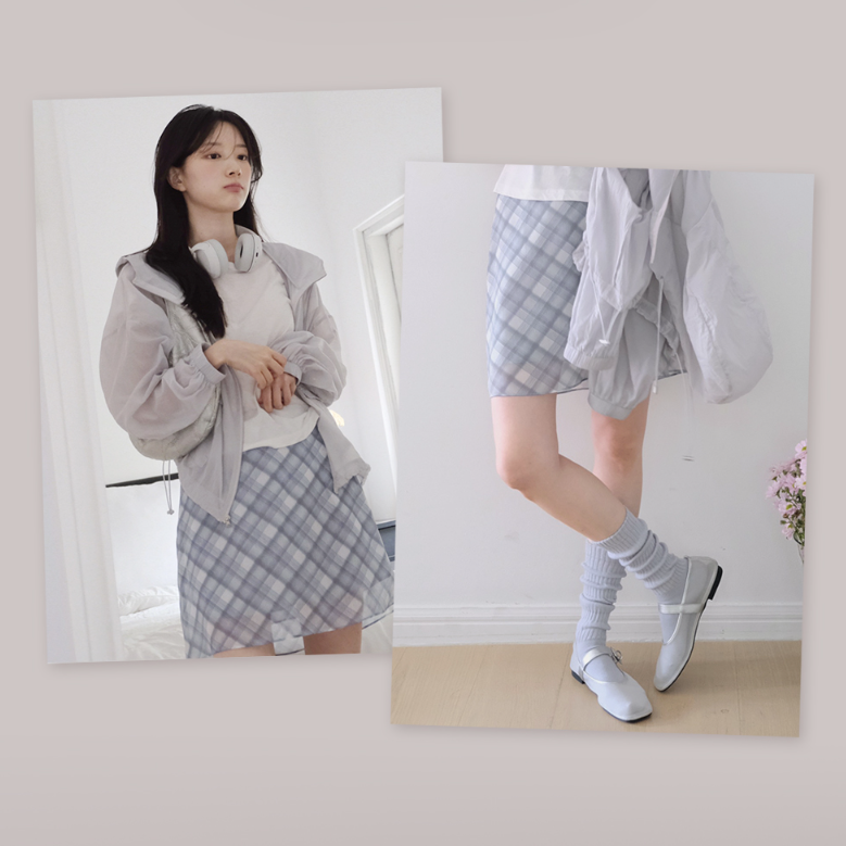 |SLOWAND| Glow Watery Check Skirt