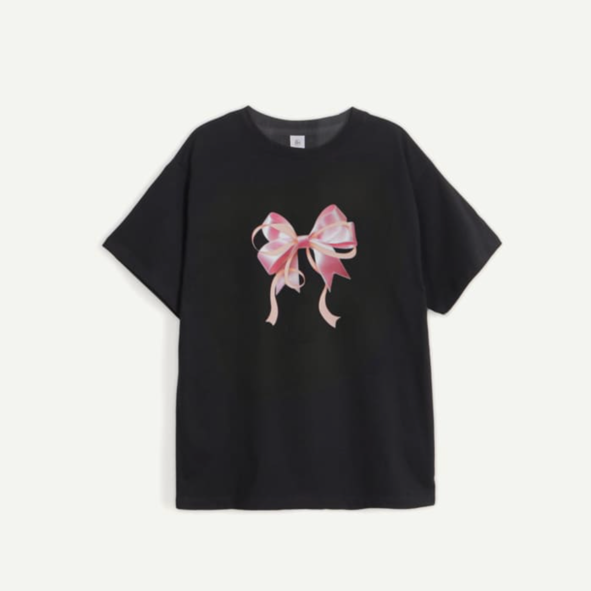 |RONRON| DOUBLE RIBBON BASIC FIT T SHIRT BLACK PINK