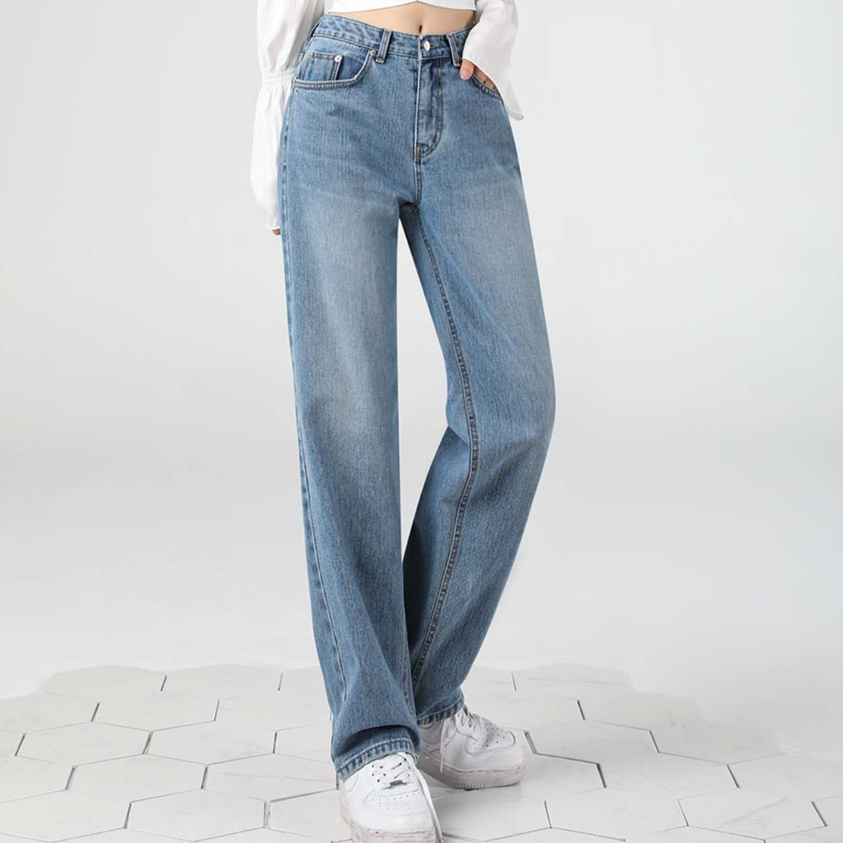 |Avandress| STRAIGHT WIDE DENIM PANTS LIGHT BLUE