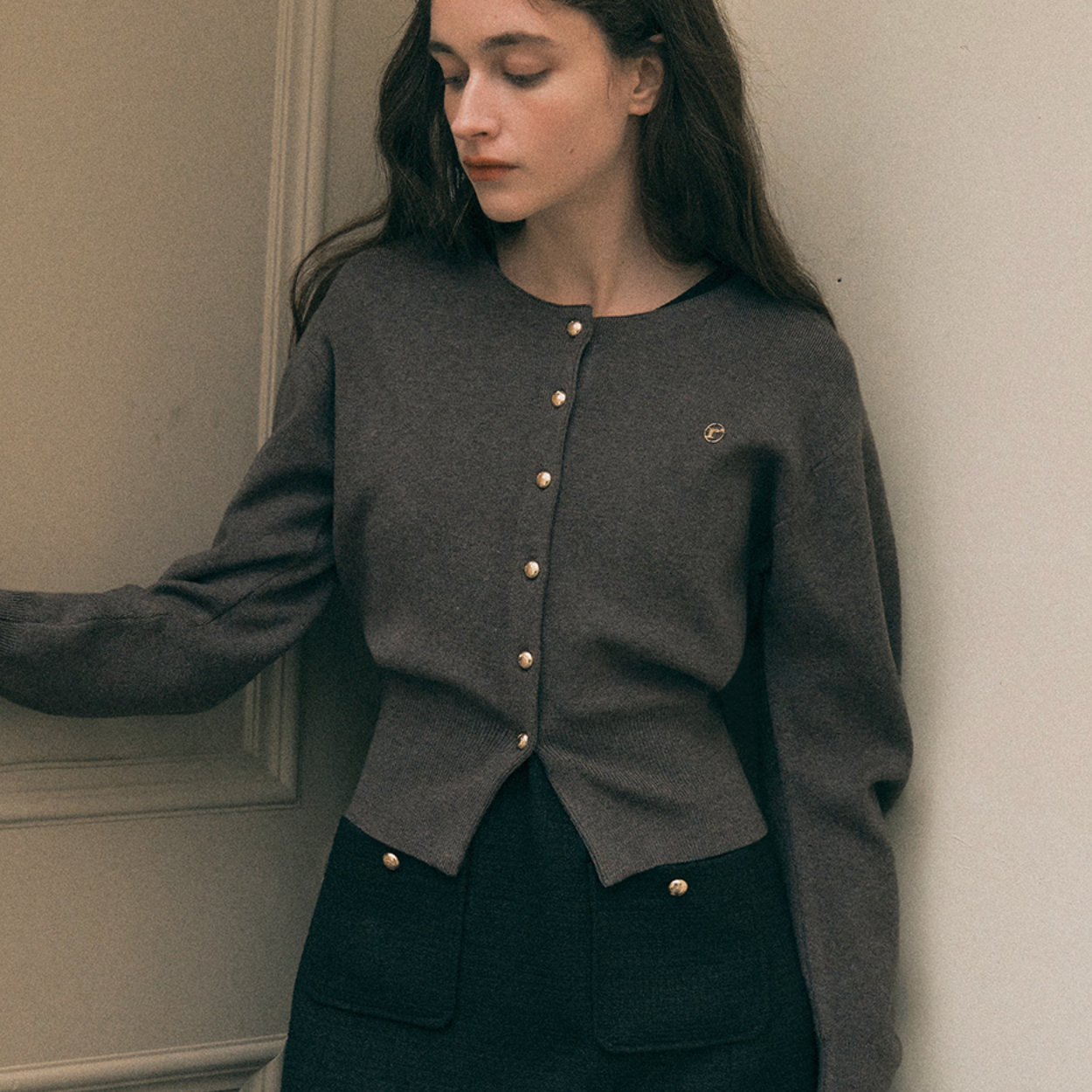 |rola rola| ROUND VOLUME SLEEVE CARDIGAN CHARCOAL