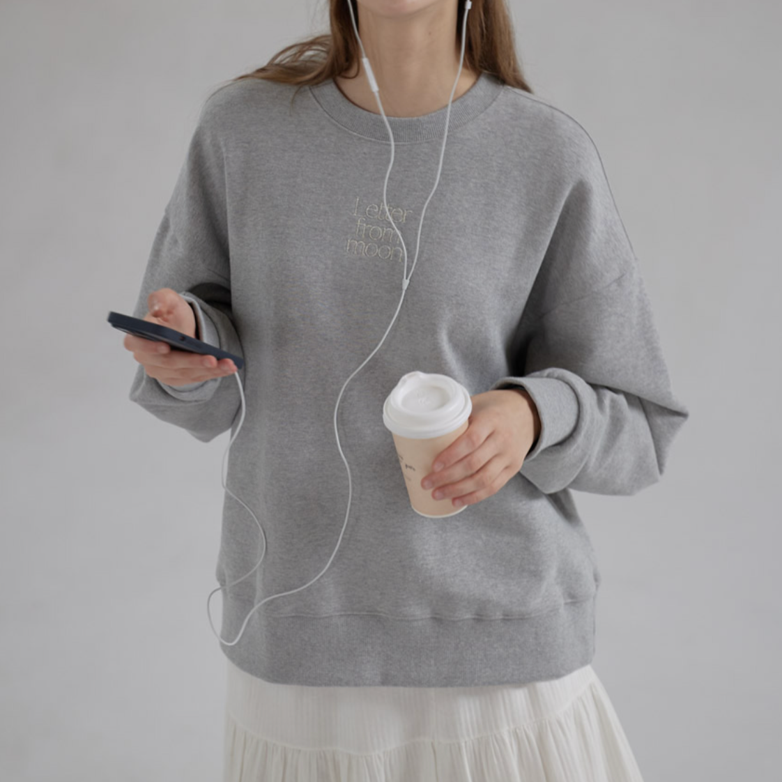 |Letter from Moon| Logo Silver Embroidered Sweatshirt (Melange Grey)