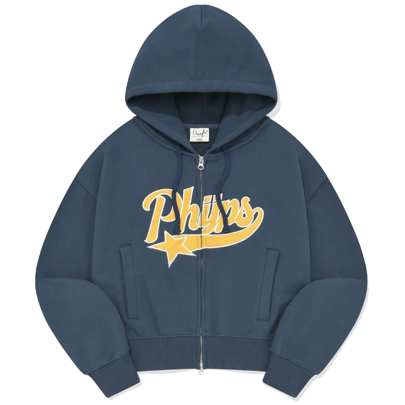 |PHYPS| Cropped Star Tail Hooded Zip-Up Green Blue