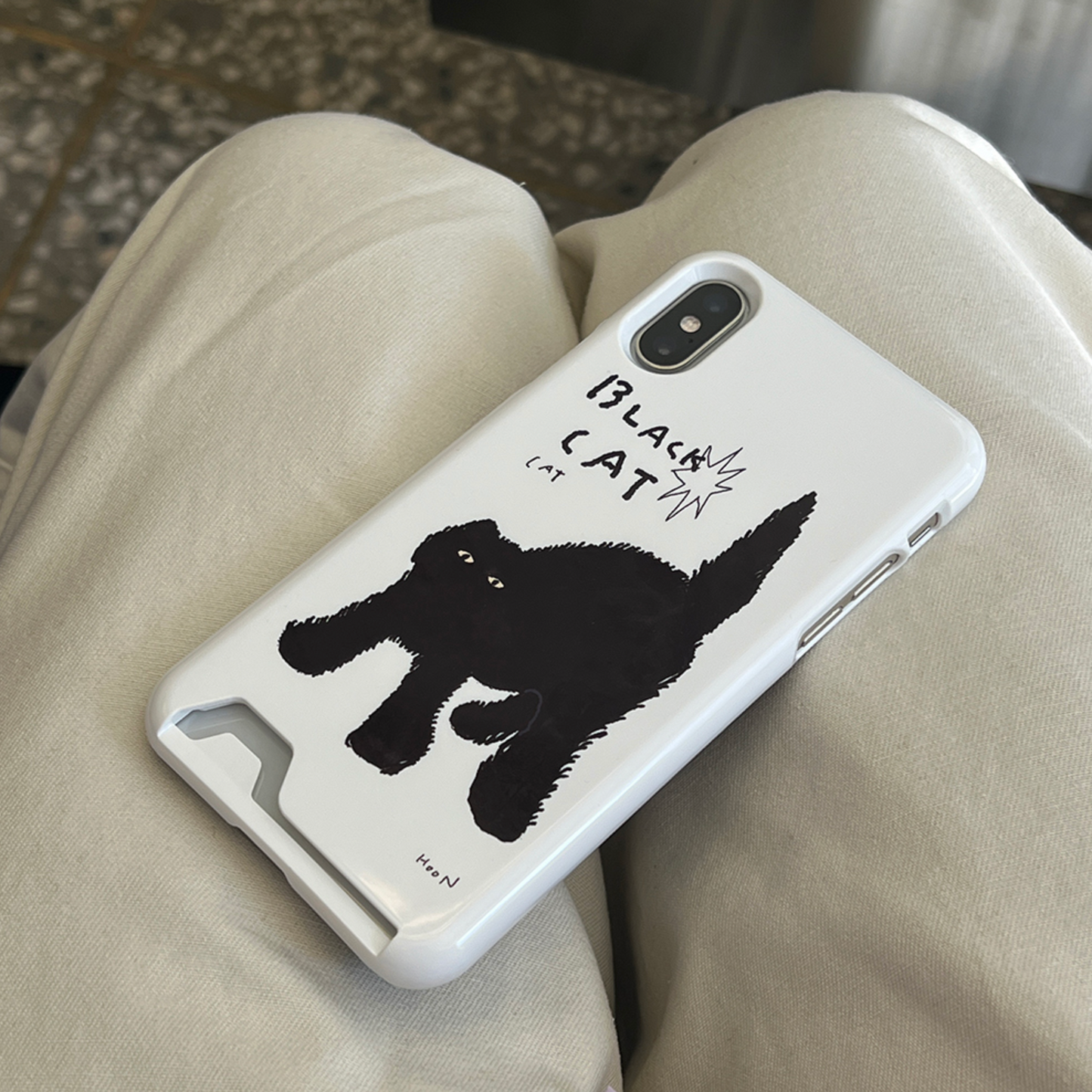 |3MONTHS| Black Cat 01 Card Storage Phone Case