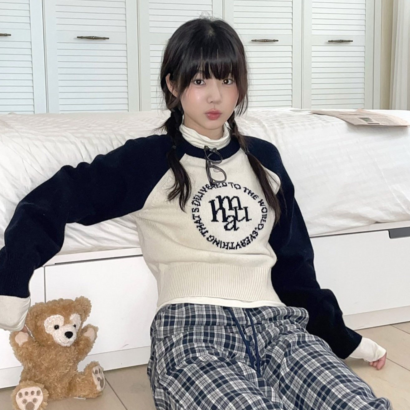 |muahmuah| Ramswool Jacquard Raglan Knitwear |Navy|