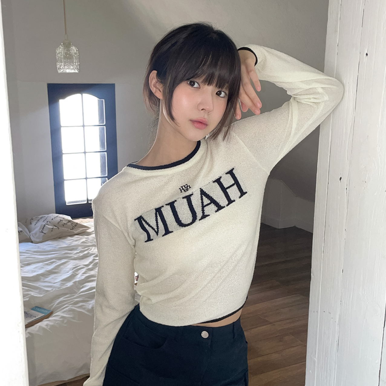 |muahmuah| Logo Bookle Round Knitwear |Ivory|