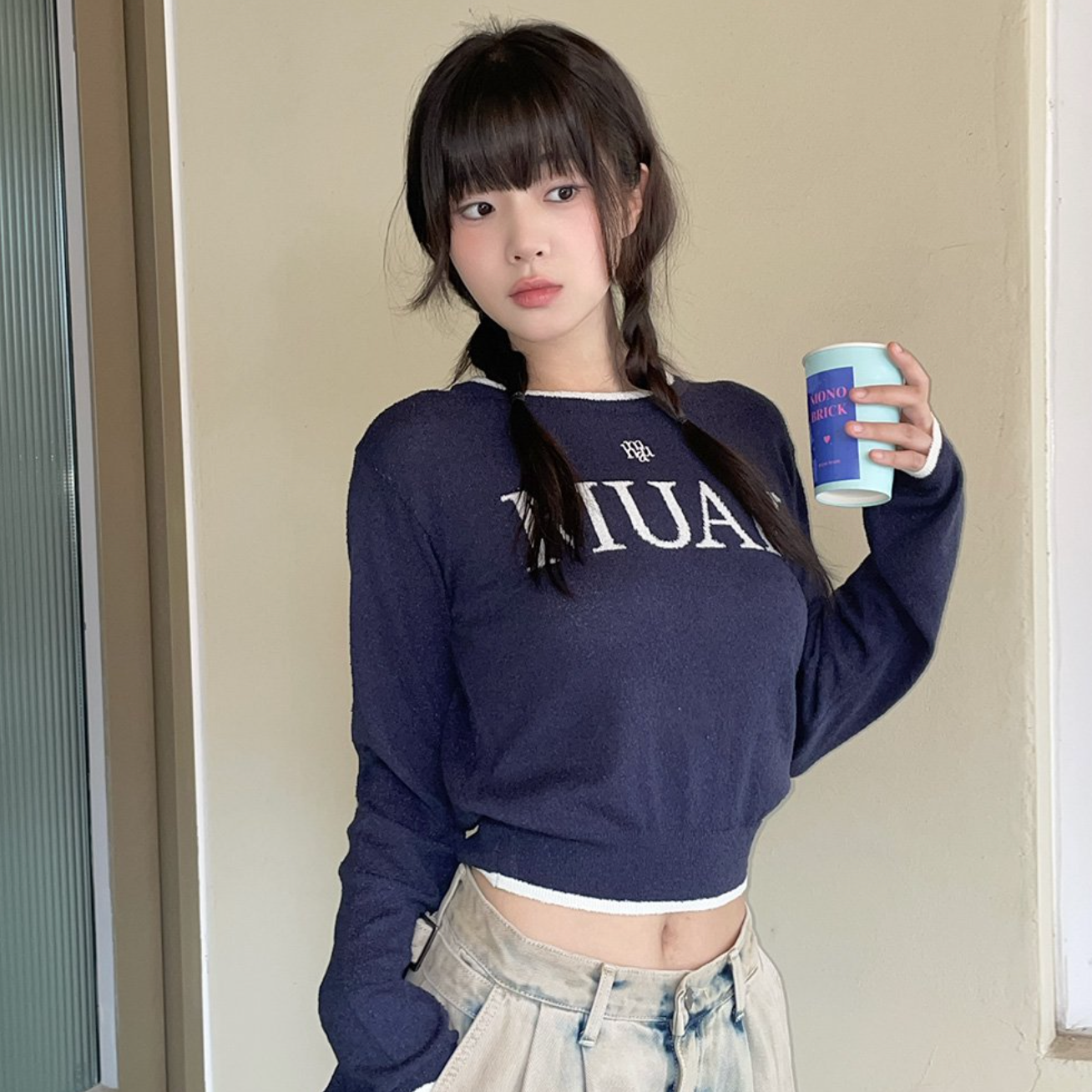 |muahmuah| Logo Bookle Round Knitwear |Navy|