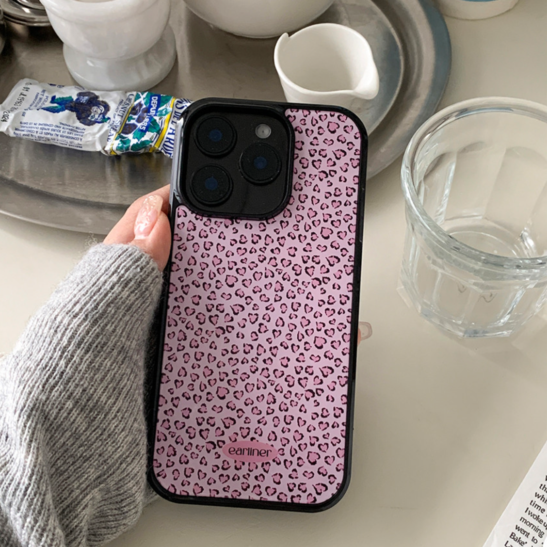 |earliner| Leopard Pink Heart Epoxy Bumper Iphone Case