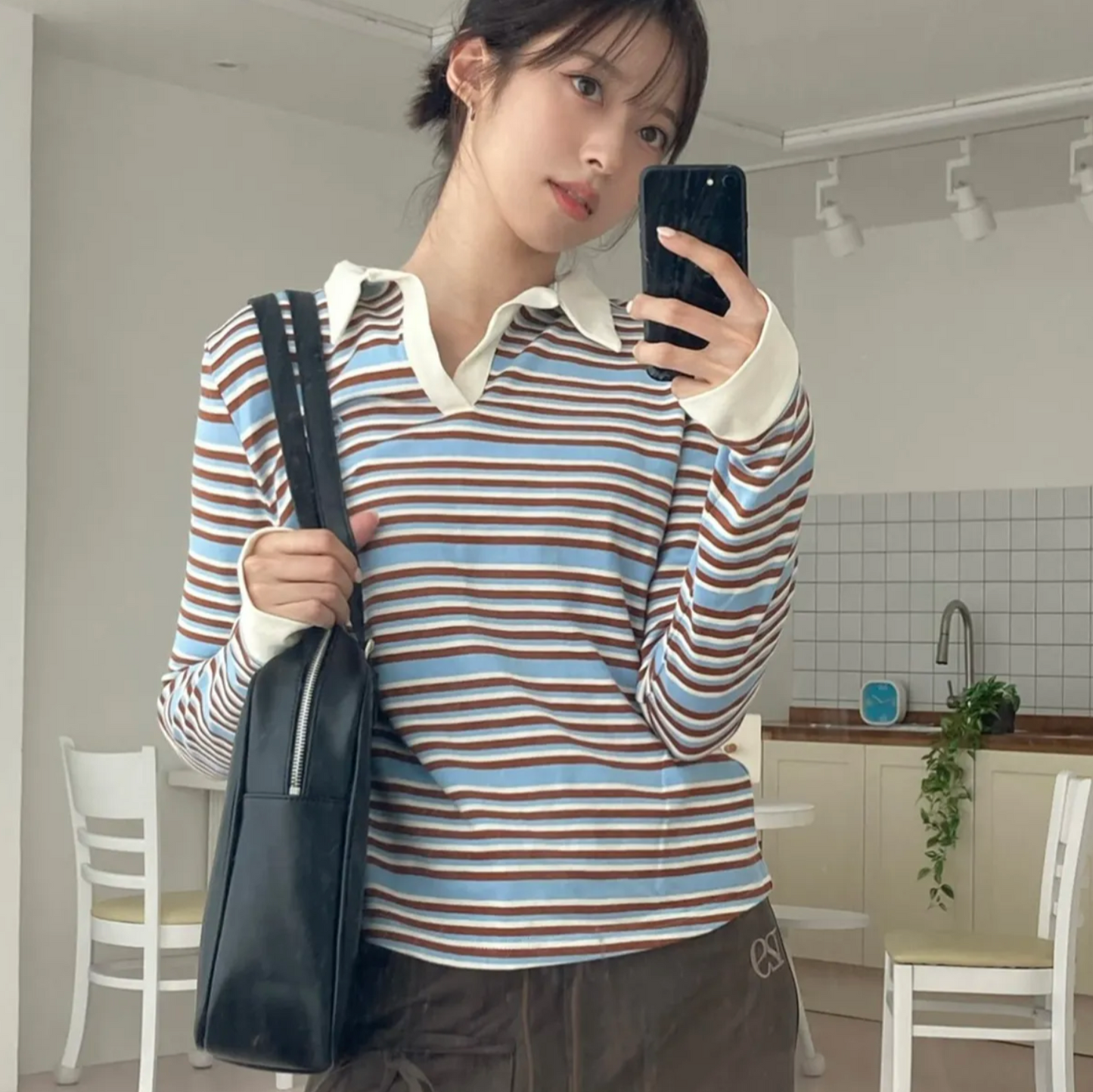 |ILLIGO| Henley Neck Striped Tee (3colours)