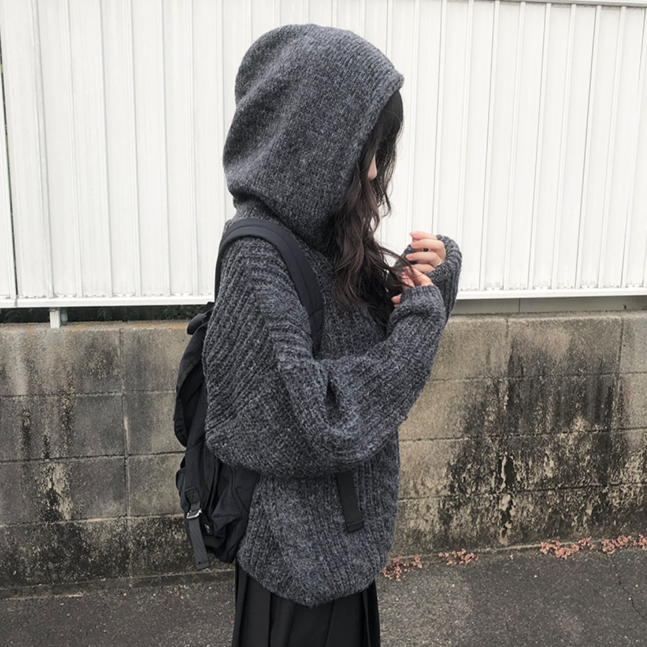 |anyonemore| Twisted Hood Knit Zip-Up