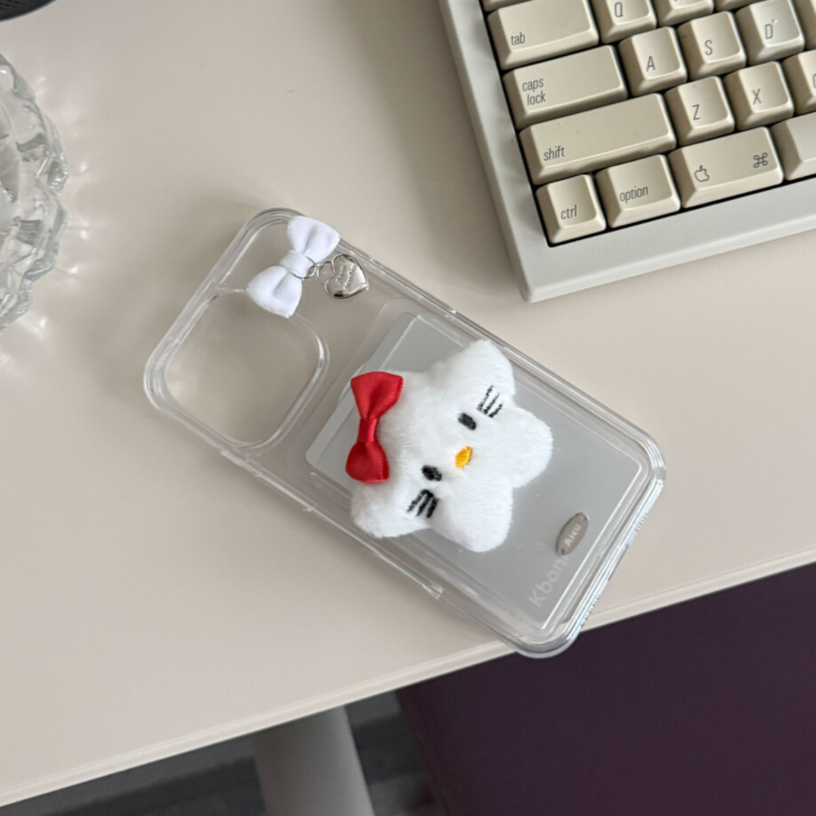 |Aicu Studio| Whity Ribbon Phone Case + Star Kitty Card Slot Set
