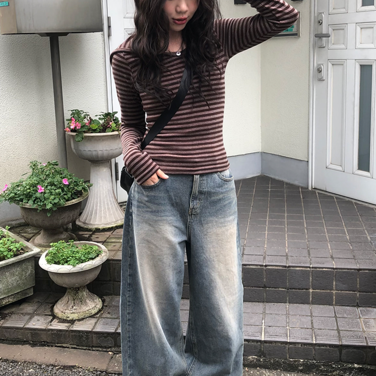 |anyonemore| Pug Stripe Hood Terry Knit T-Shirt