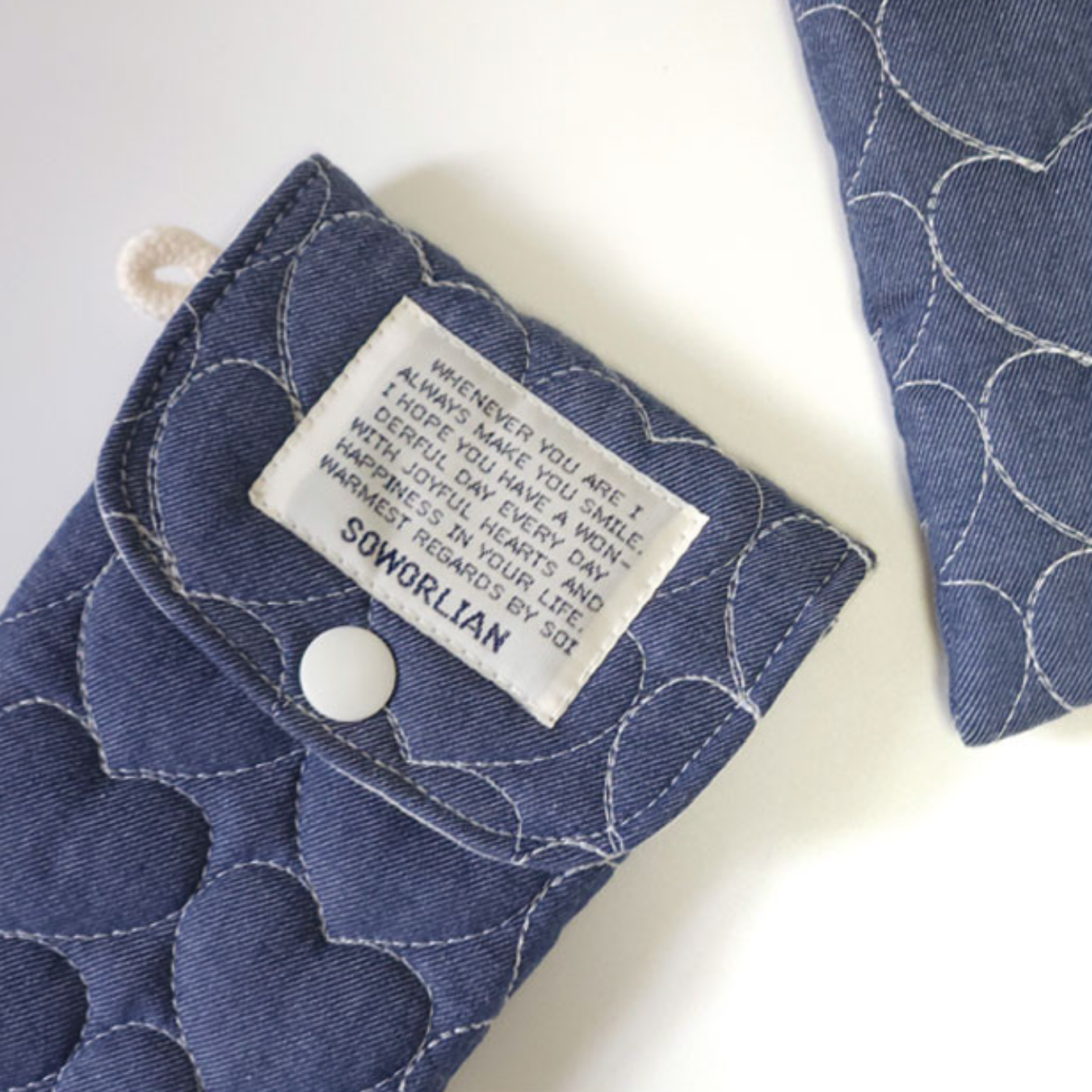 |SOWORLIAN| Quilted Heart Denim Pencil Case