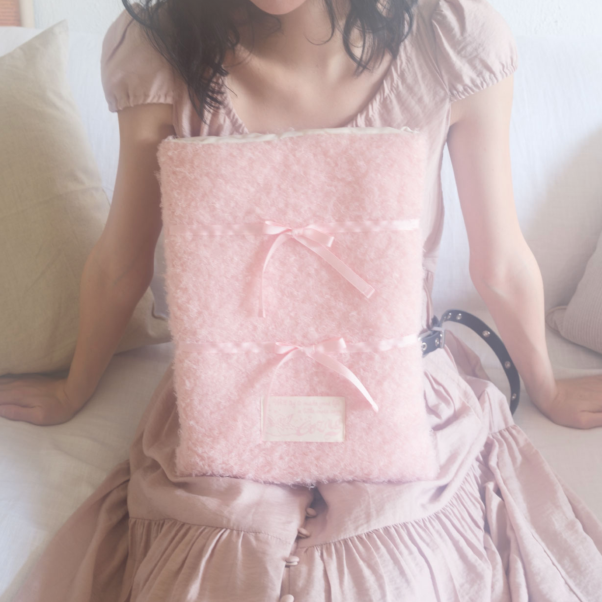 |COZING| Fur Ribbon Notebook Pouch Pink