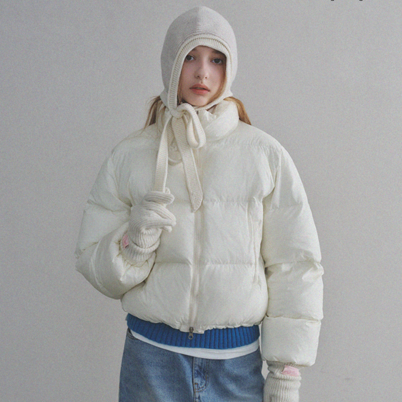 |oro| Warm Airy Cropped Puffer Padded Jacket (Cream)