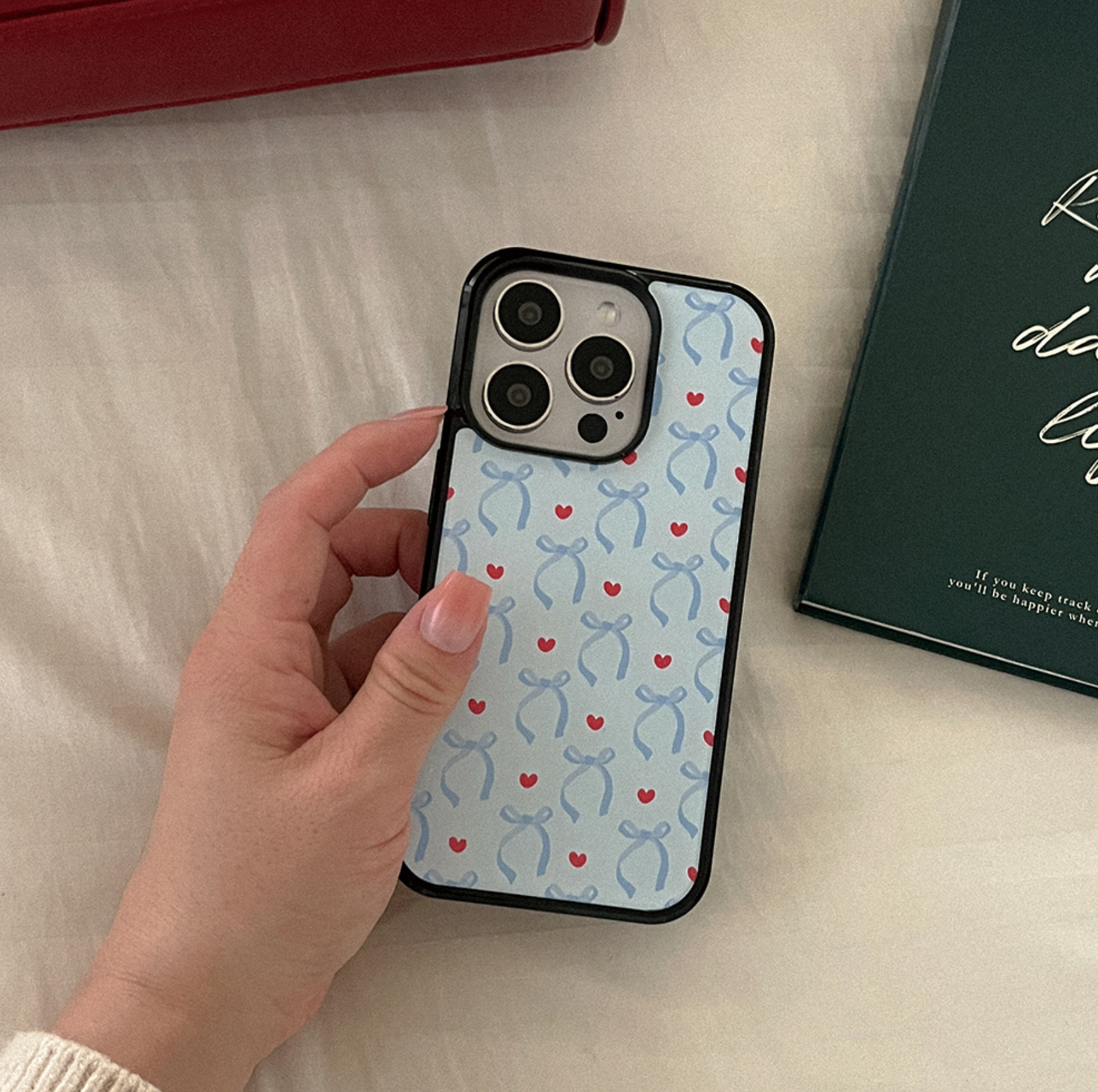 |Mademoment| Vintage Blue Ribbon Pattern Epoxy Bumper Case