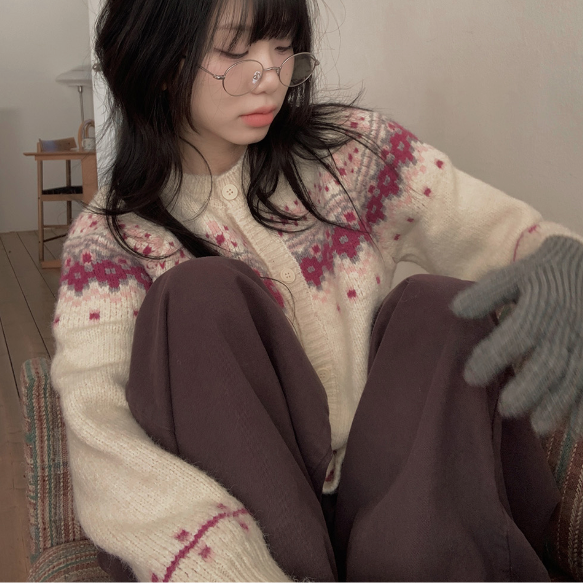 |VINVLE| Button Snowflake Cardigan