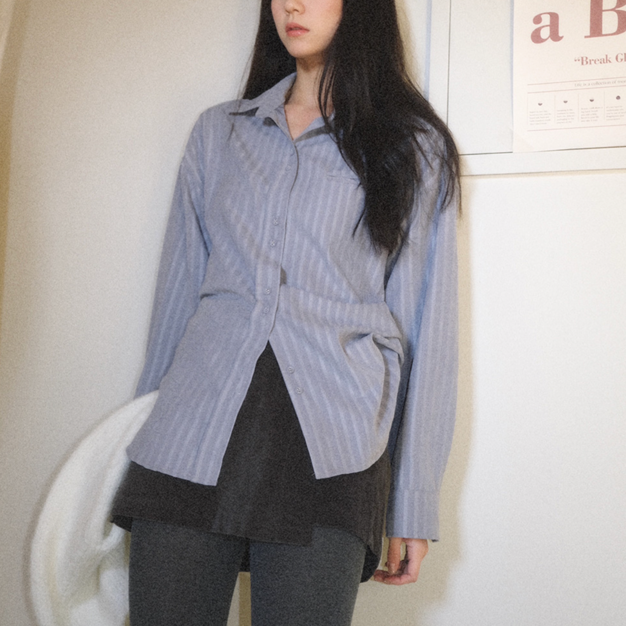 |WITHBLOOM| Letter Stripe Jacquard Shirt Sora