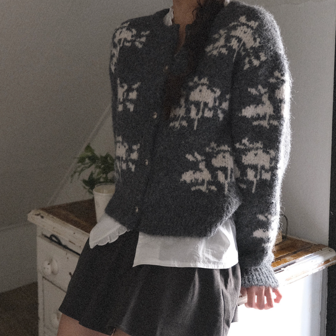 |WITHBLOOM| Muguet Nordic Cardigan Charcoal
