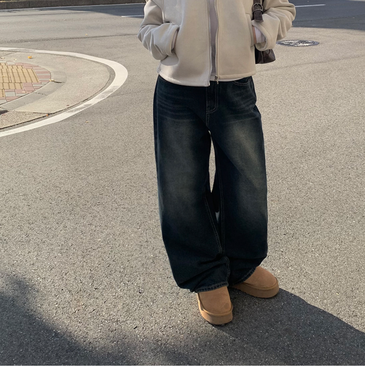 |anyonemore| Candy Washing Wide Denim Winter Pants