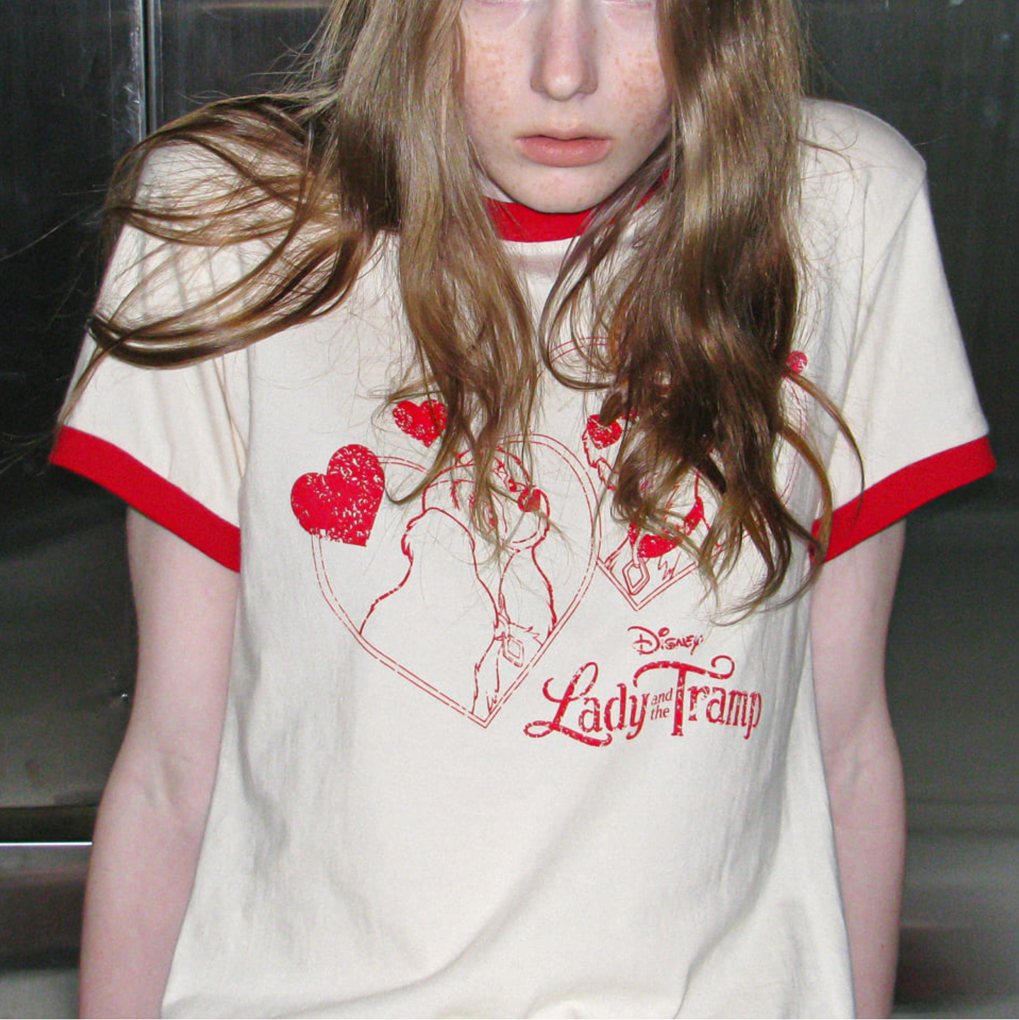 |RONRON| RINGER LADY AND THE TRAMP SHORT T SHIRT CREAM RED