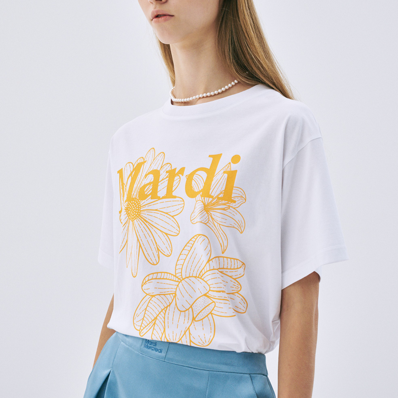 |MARDI MERCREDI| TSHIRT TRIPLE FLOWER WHITE TANGERINE