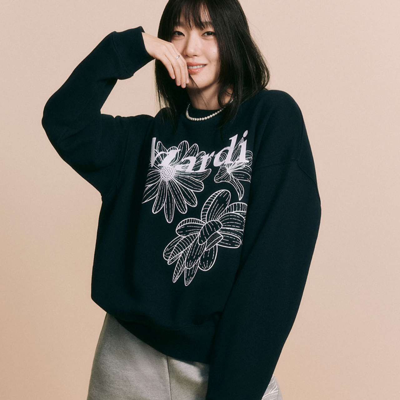 |MARDI MERCREDI| SWEATSHIRT TRIPLE FLOWER NAVY WHITE