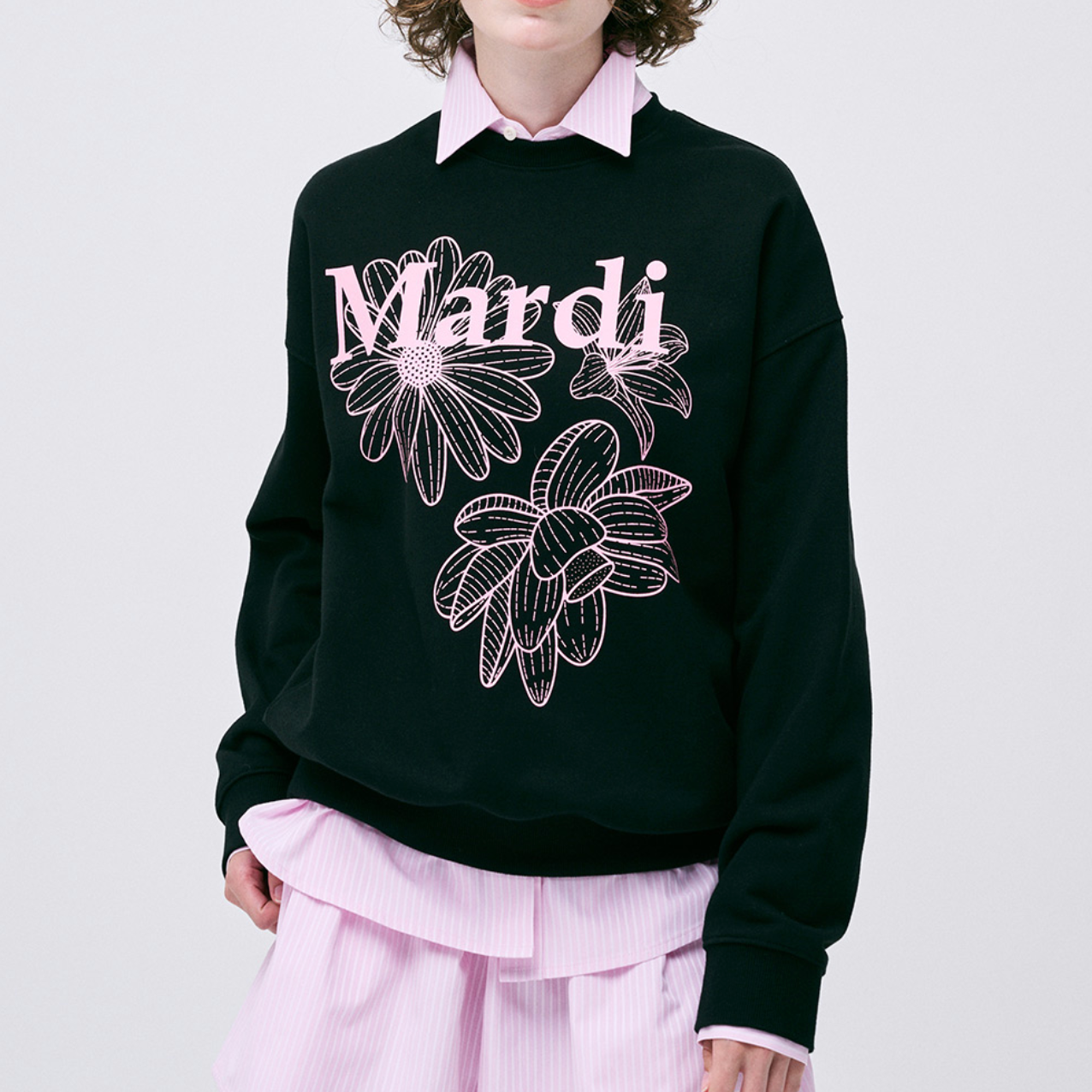|MARDI MERCREDI| SWEATSHIRT TRIPLE FLOWER BLACK PINK
