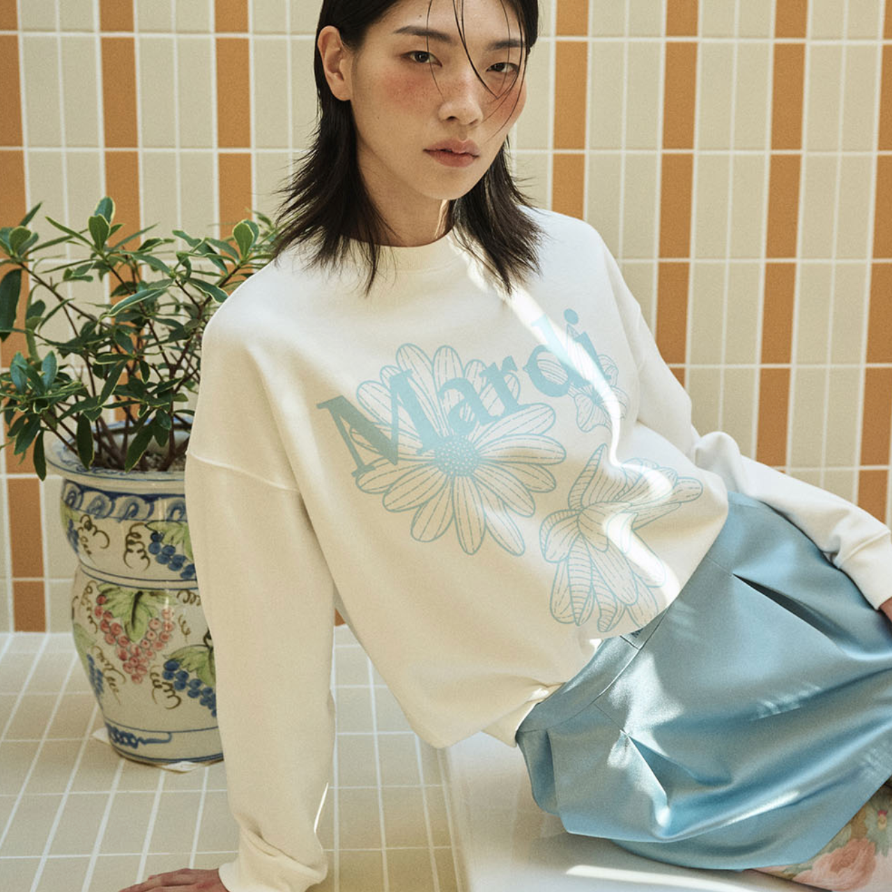 |MARDI MERCREDI| SWEATSHIRT TRIPLE FLOWER WHITE SKY