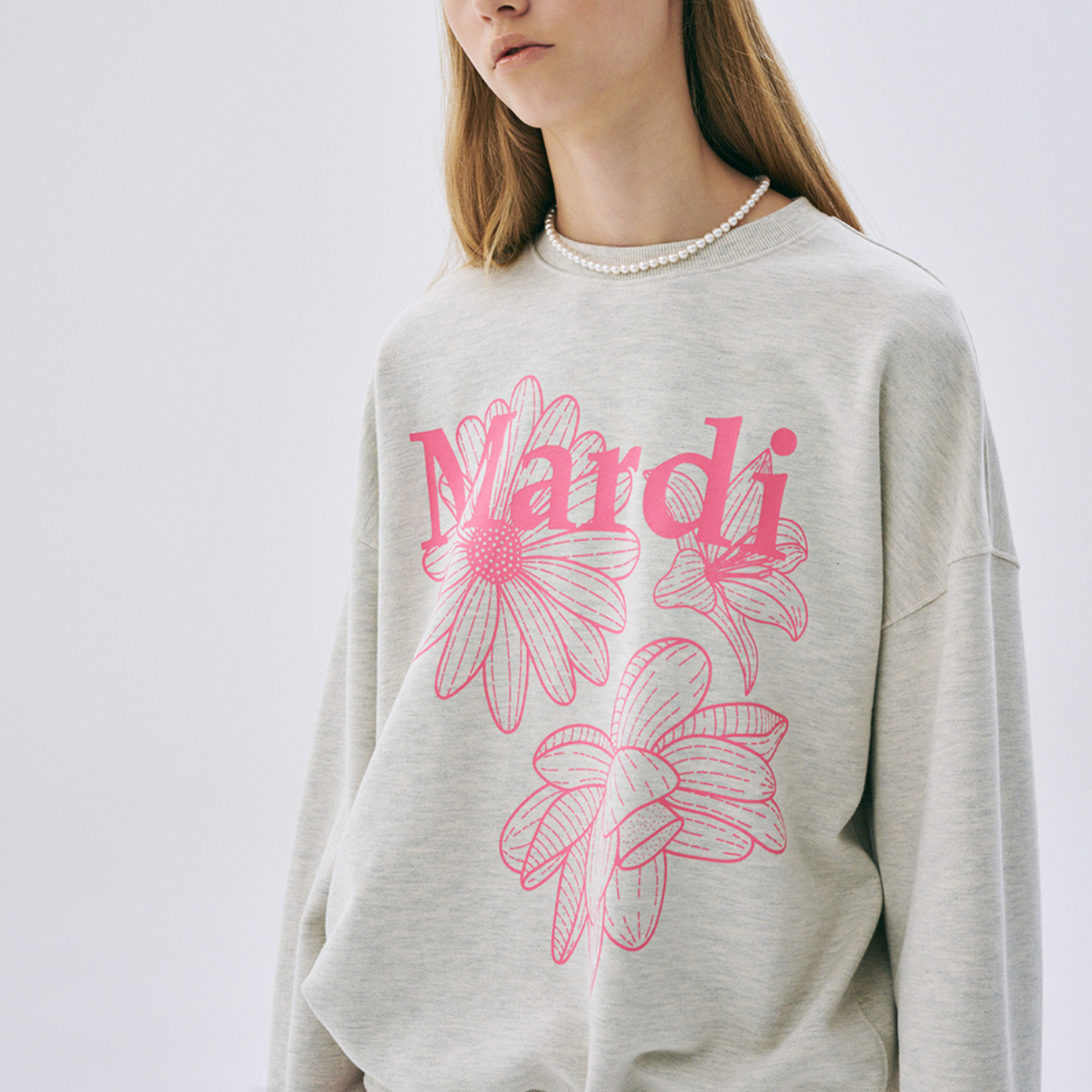 |MARDI MERCREDI| SWEATSHIRT TRIPLE FLOWER OATMEAL PEONY