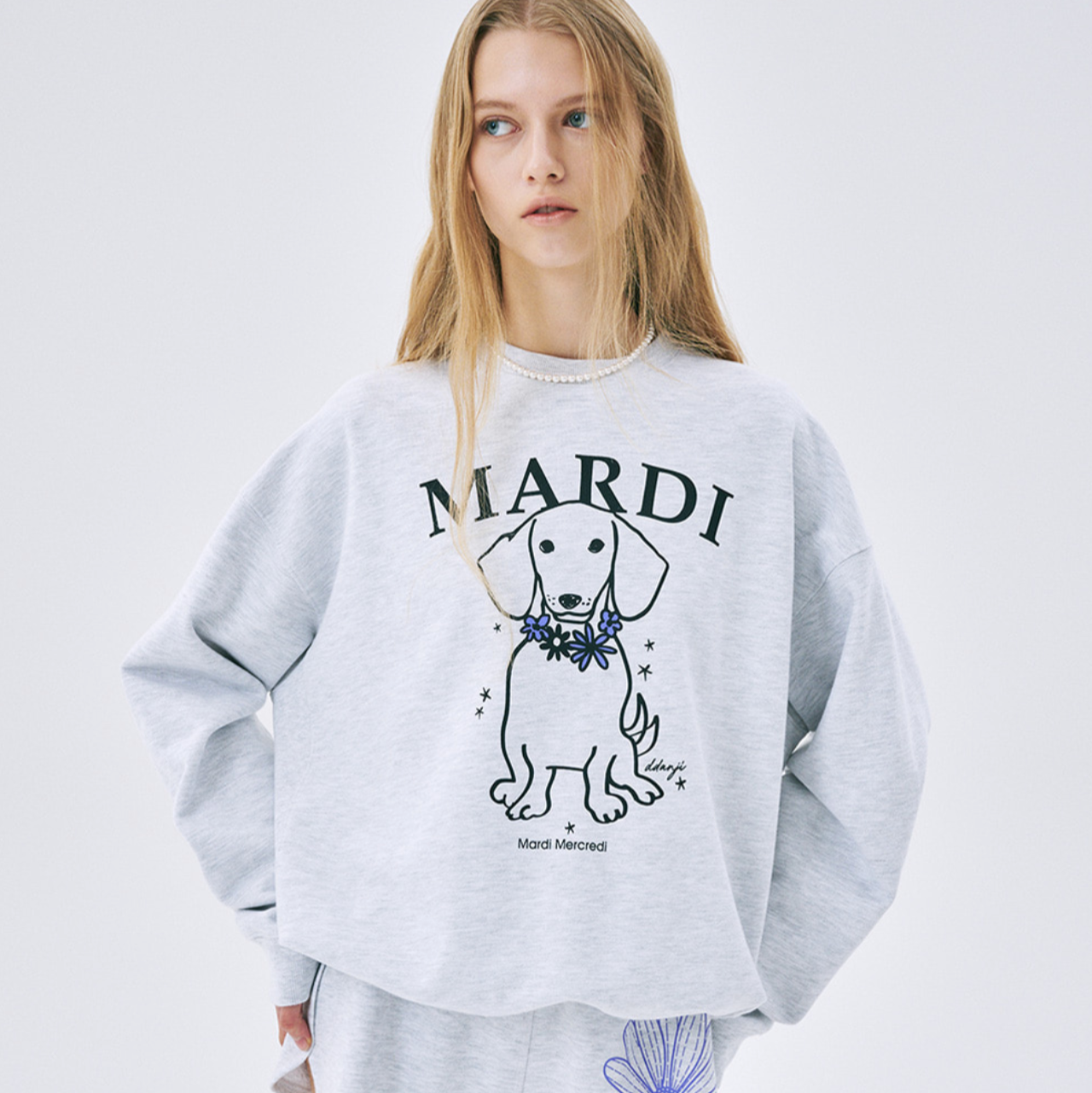 |MARDI MERCREDI| SWEATSHIRT SWING THE TAIL DDANJI FLOWER NECKLACE HEATHER PURPLE