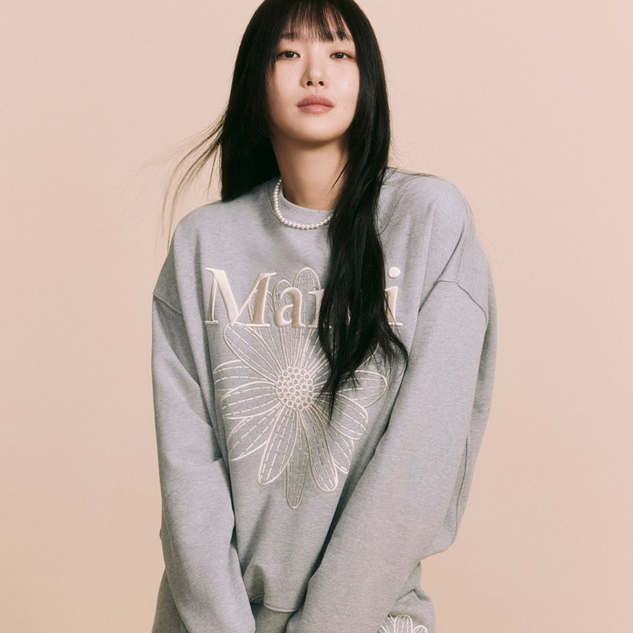 |MARDI MERCREDI| SWEATSHIRT FLOWERMARDI NEEDLEWORK GREY CREAM