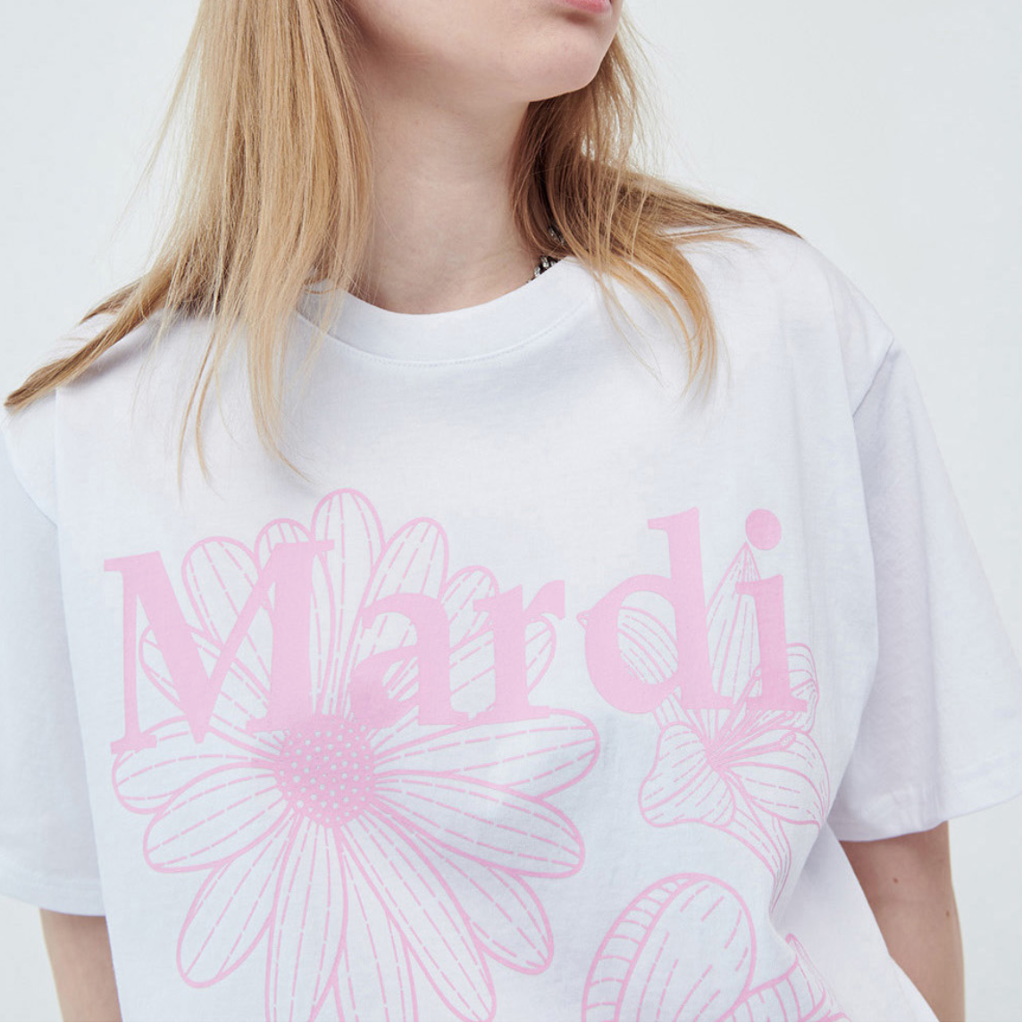 |MARDI MERCREDI| TSHIRT TRIPLE FLOWER WHITE PINK